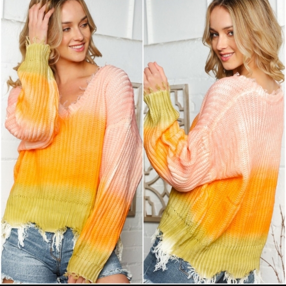 Val Marie ombre frayed edge sweater is a great burst if color and Trend - Picture 5 of 13
